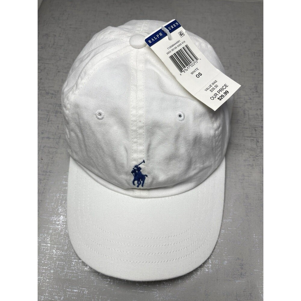 Polo Ralph Lauren Men's O/S Adjustable Baseball Cap Cotton White /Blue Pony Logo - Picture 4 of 11